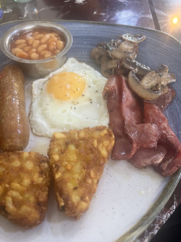 A close crop of the cooked breakfast plate